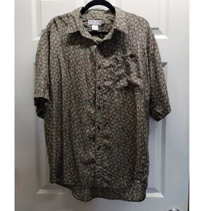 Vintage 90s Bogari Men's Size Large Silk Green Red Geometric Button Up Shirt